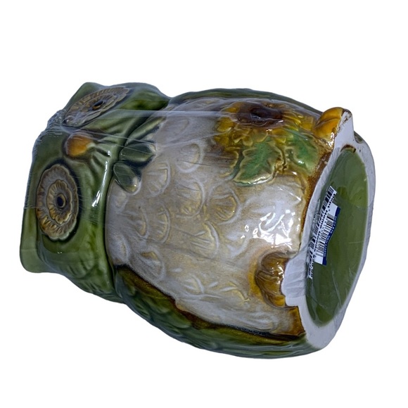 Owl Canister Jar Decorative Storage Hand Painted Ceramic Green Functional Art - Picture 6 of 16